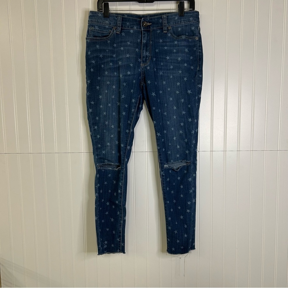 Time and Tru Distressed Star Print Blue Jeggings Size 10